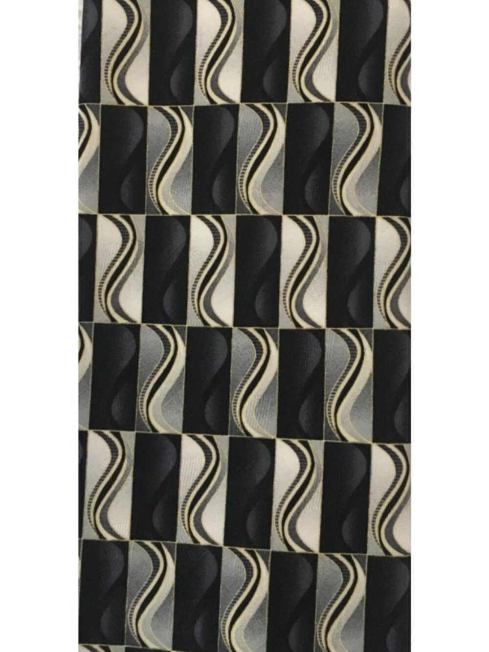 Pierre Cardin Tie Black Silver Gray Rectangles Wavy Lines Silk 4 in W 56 in L